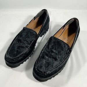 Donald J Pliner Calf Hair Loafers Womens Leather Trim Chunky Heel Shoes Sz 9.5